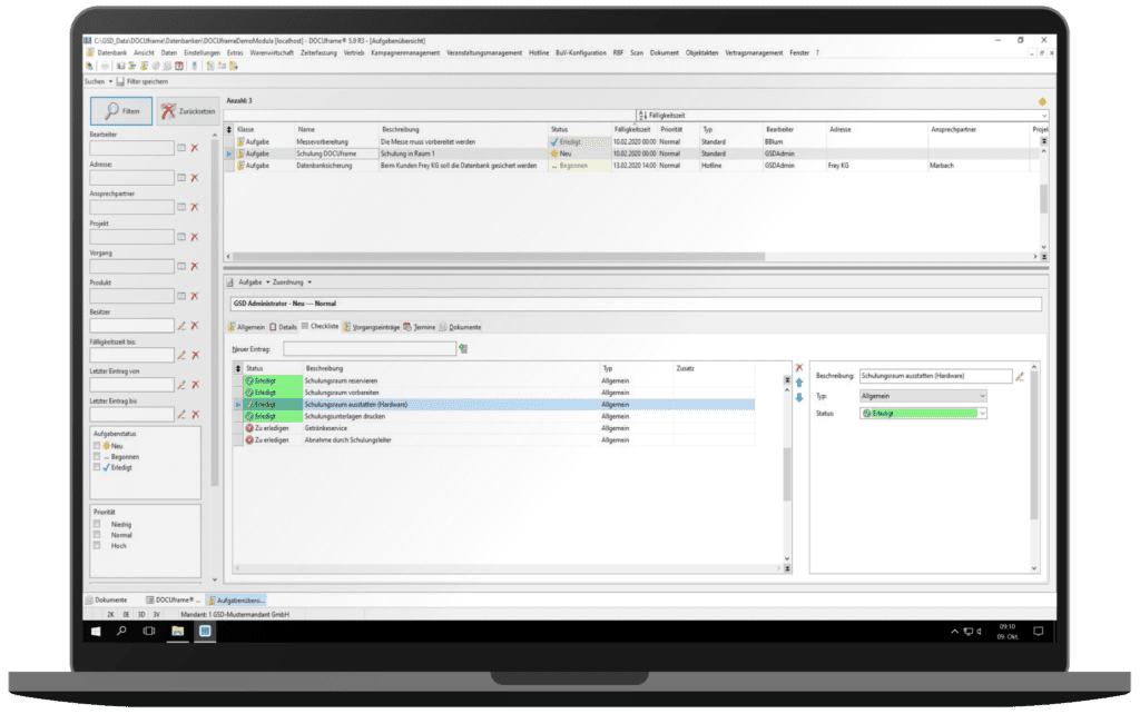 groupware-checklisten GSD Software - DOCUframe - Groupware - Checklisten